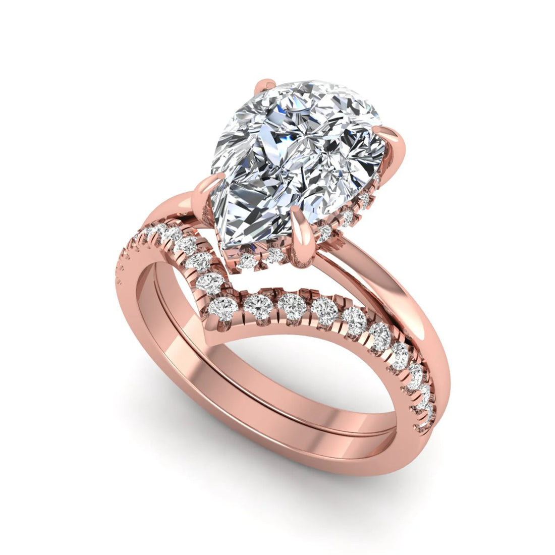 OctaPearl 3 ct Pear Hidden Halo Solitaire Lab Grown Diamond Bridal Ring Set