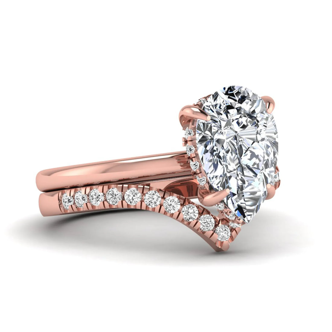 OctaPearl 3 ct Pear Hidden Halo Solitaire Lab Grown Diamond Bridal Ring Set