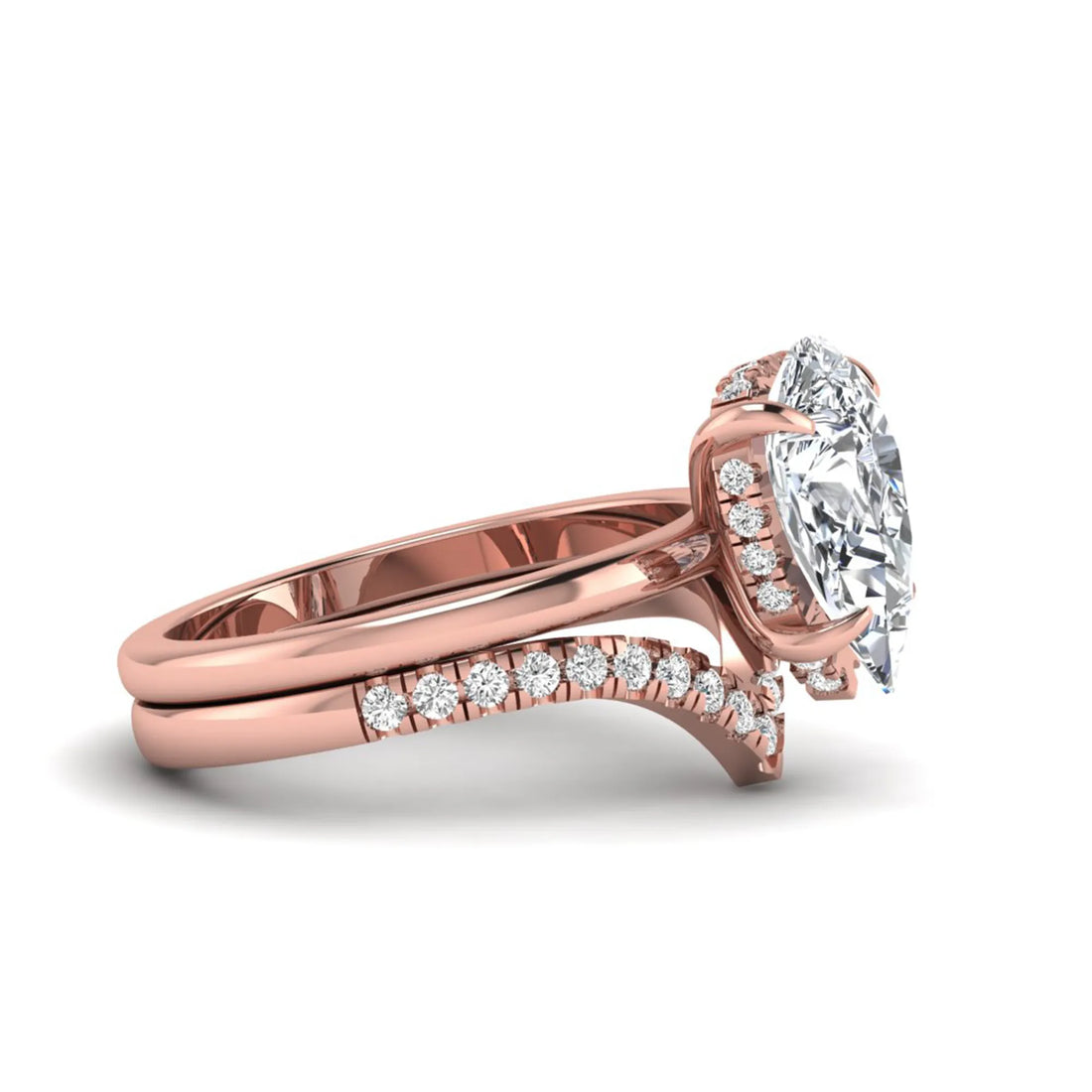 OctaPearl 3 ct Pear Hidden Halo Solitaire Lab Grown Diamond Bridal Ring Set