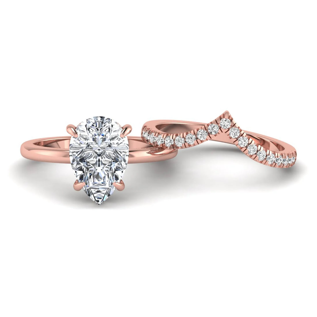 OctaPearl 3 ct Pear Hidden Halo Solitaire Lab Grown Diamond Bridal Ring Set