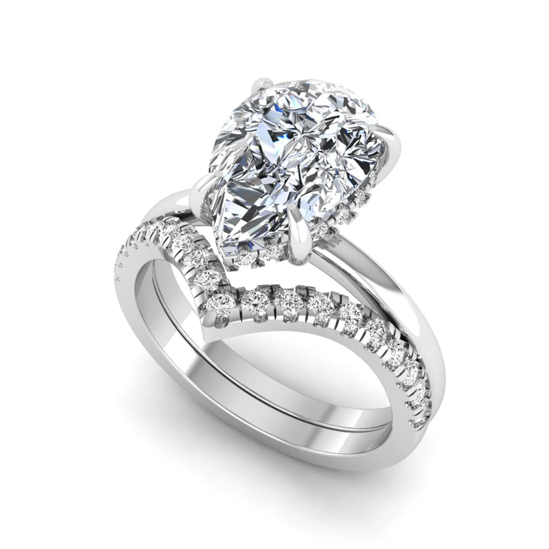 OctaPearl 3 ct Pear Hidden Halo Solitaire Lab Grown Diamond Bridal Ring Set