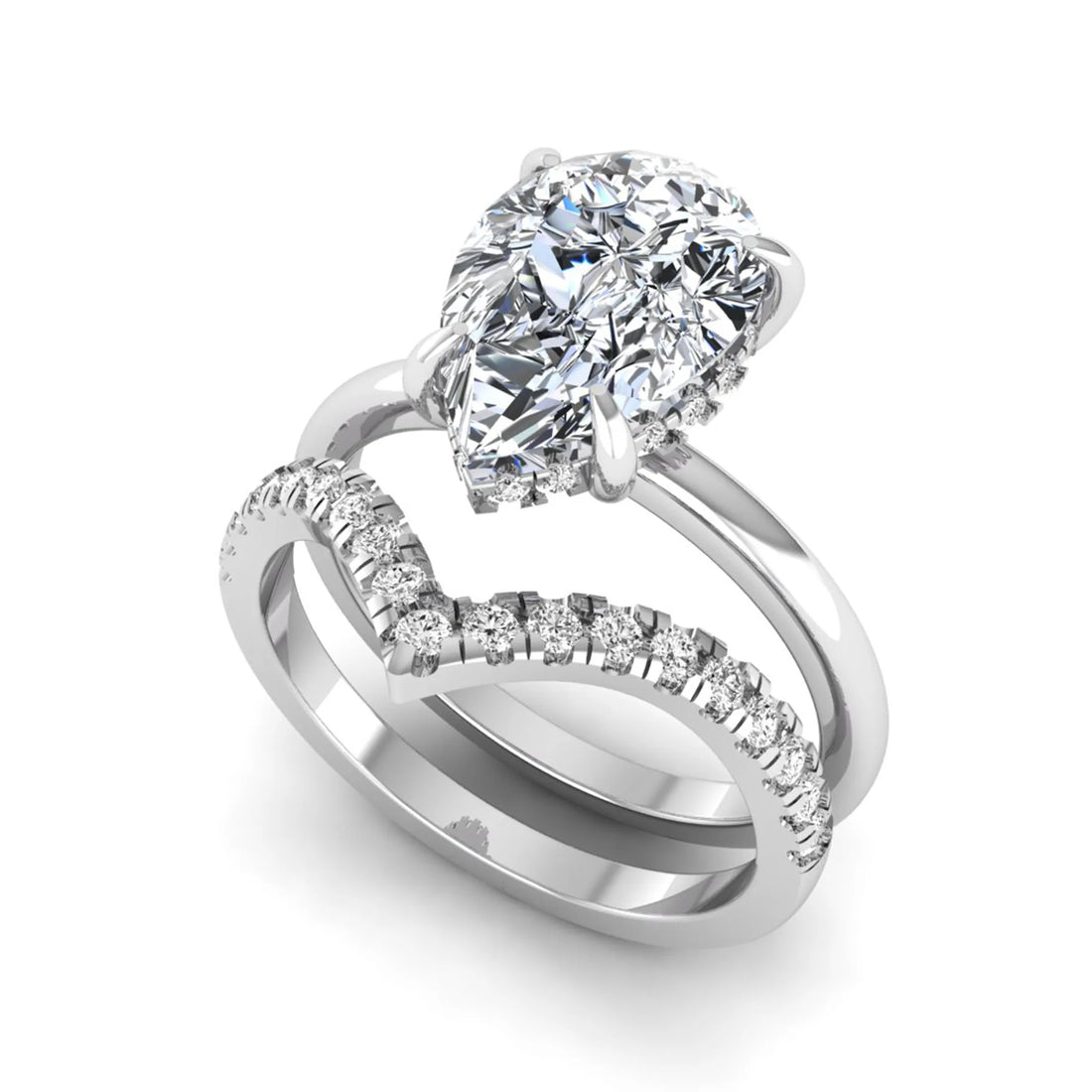 OctaPearl 3 ct Pear Hidden Halo Solitaire Lab Grown Diamond Bridal Ring Set