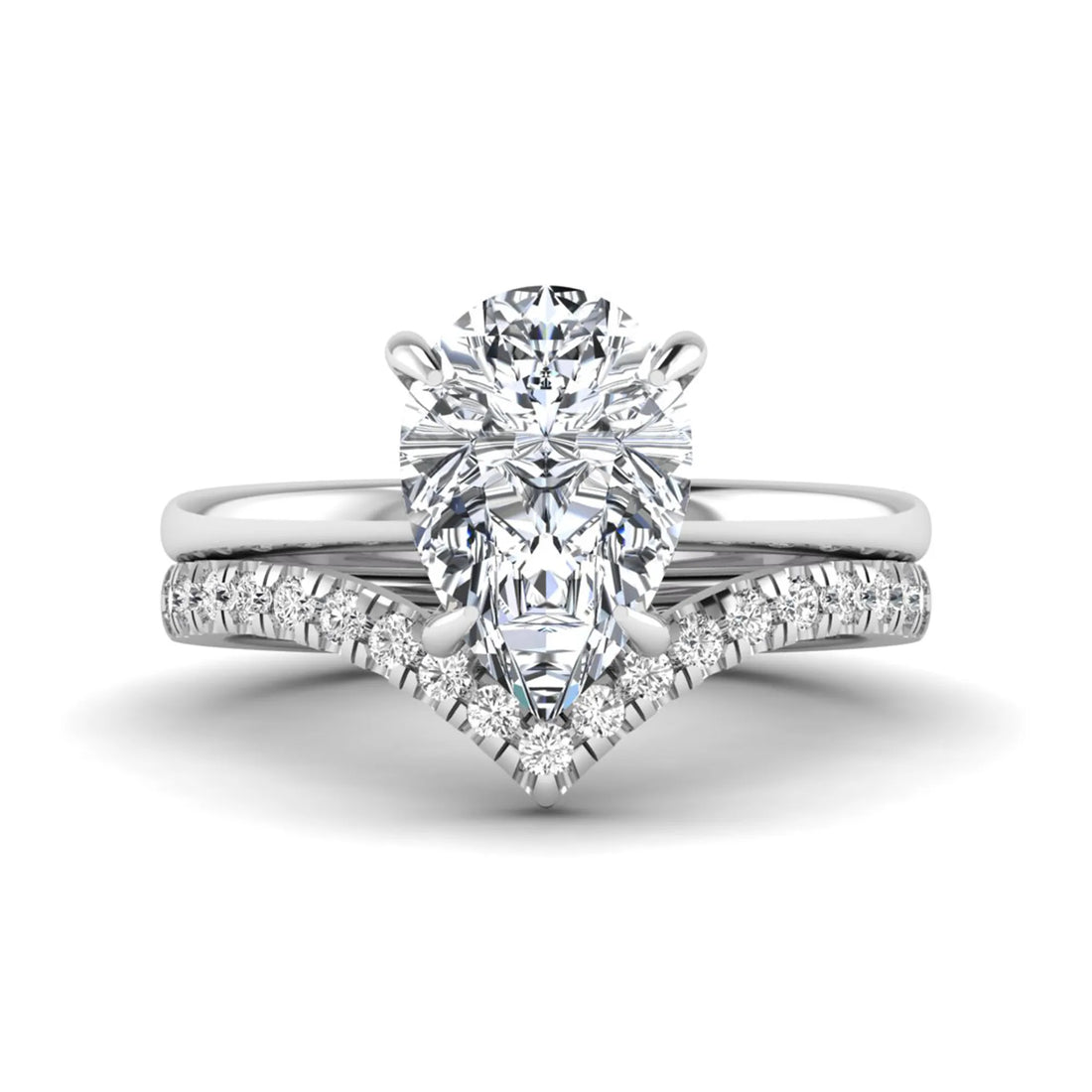OctaPearl 3 ct Pear Hidden Halo Solitaire Lab Grown Diamond Bridal Ring Set