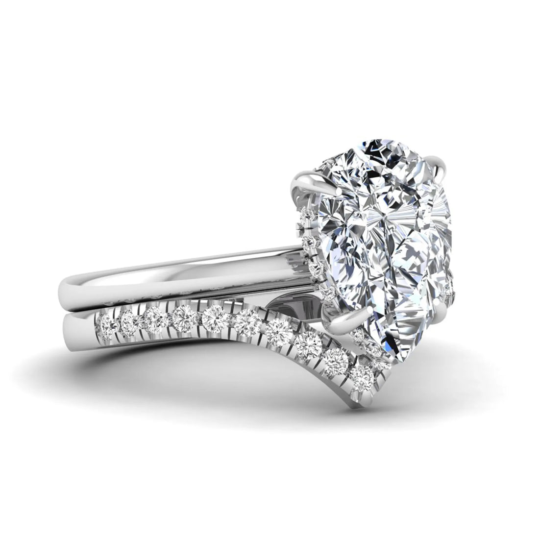 OctaPearl 3 ct Pear Hidden Halo Solitaire Lab Grown Diamond Bridal Ring Set