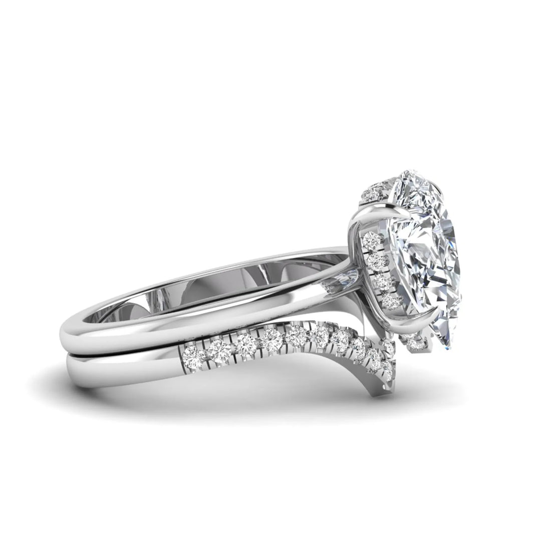 OctaPearl 3 ct Pear Hidden Halo Solitaire Lab Grown Diamond Bridal Ring Set