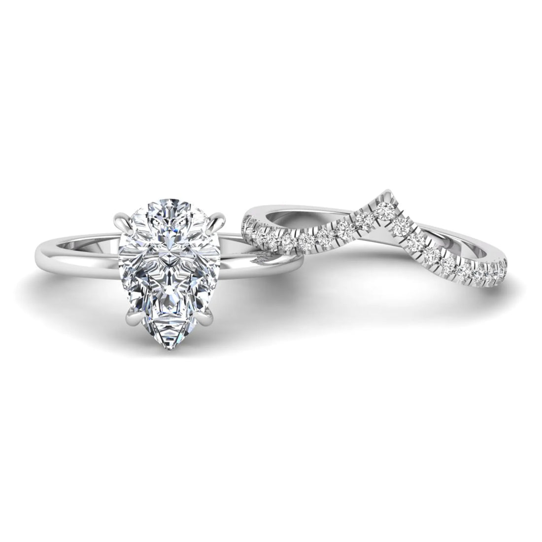 OctaPearl 3 ct Pear Hidden Halo Solitaire Lab Grown Diamond Bridal Ring Set