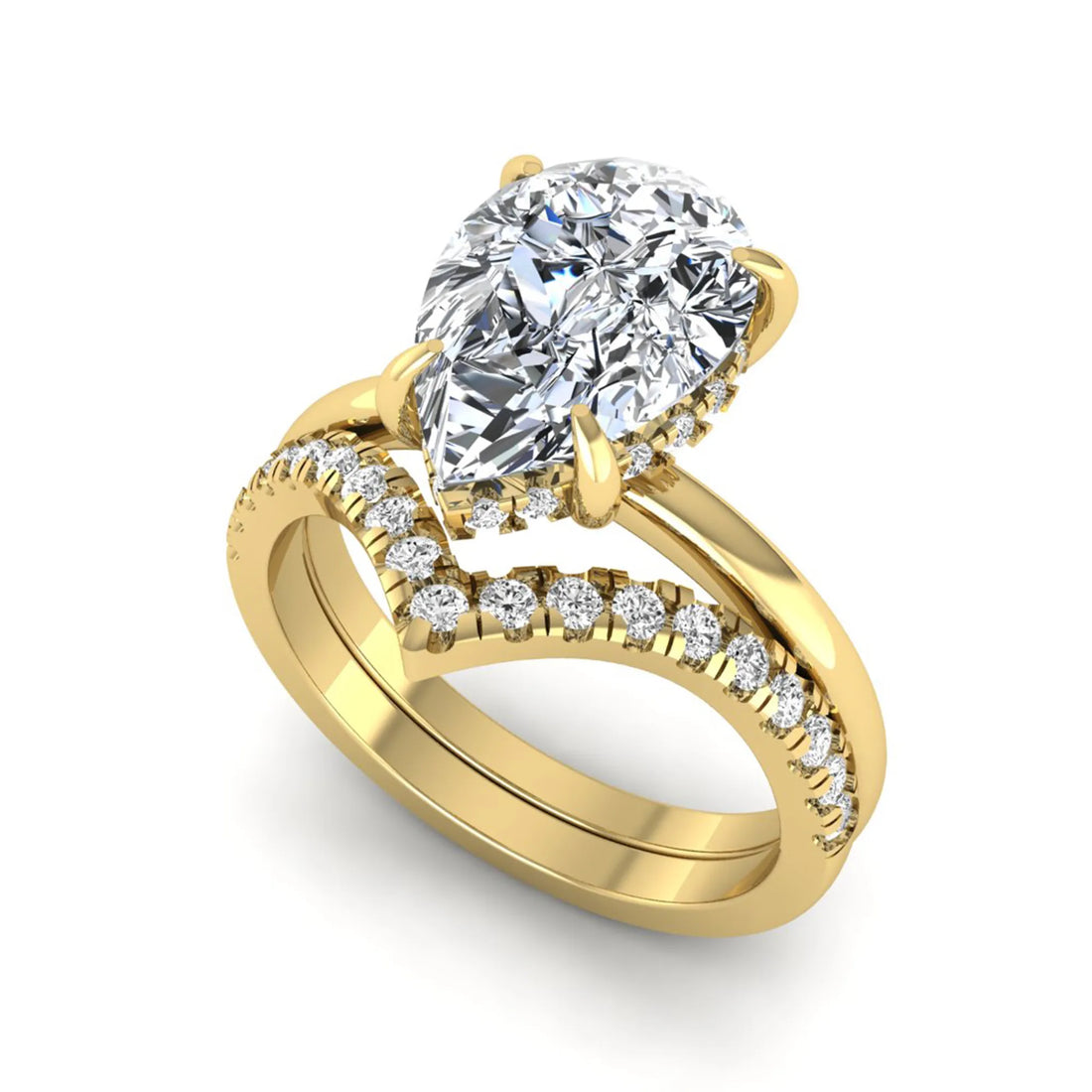 OctaPearl 3 ct Pear Hidden Halo Solitaire Lab Grown Diamond Bridal Ring Set
