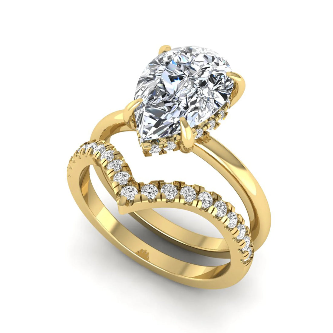 OctaPearl 3 ct Pear Hidden Halo Solitaire Lab Grown Diamond Bridal Ring Set
