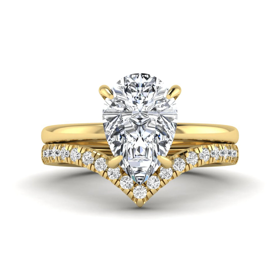 OctaPearl 3 ct Pear Hidden Halo Solitaire Lab Grown Diamond Bridal Ring Set