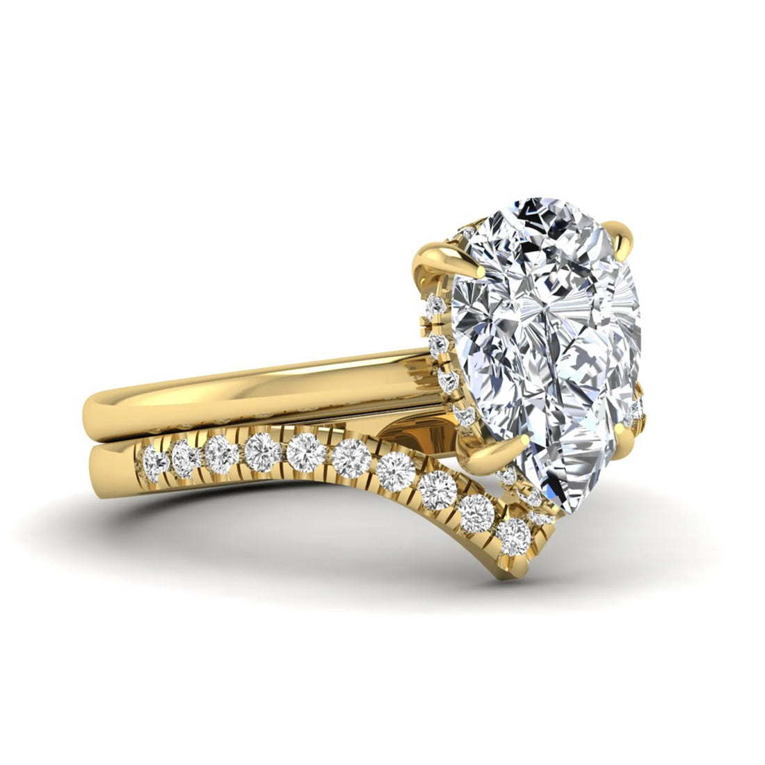 OctaPearl 3 ct Pear Hidden Halo Solitaire Lab Grown Diamond Bridal Ring Set