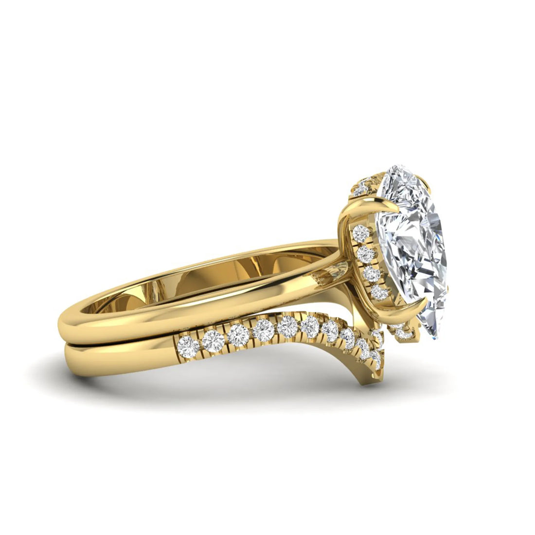 OctaPearl 3 ct Pear Hidden Halo Solitaire Lab Grown Diamond Bridal Ring Set