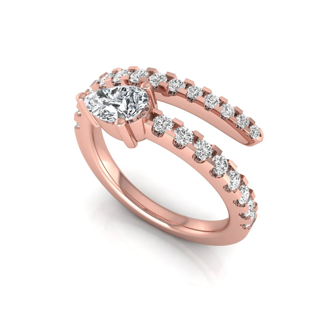 OctaPearl Pear Cut Lab Grown Diamond Open Gap Bypass Pave Ring