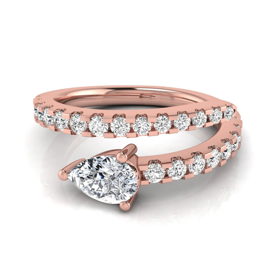 OctaPearl Pear Cut Lab Grown Diamond Open Gap Bypass Pave Ring