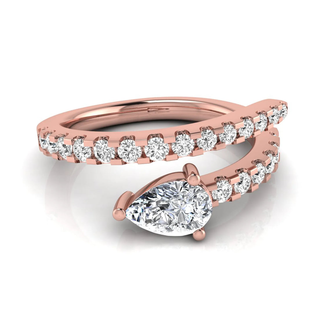 OctaPearl Pear Cut Lab Grown Diamond Open Gap Bypass Pave Ring