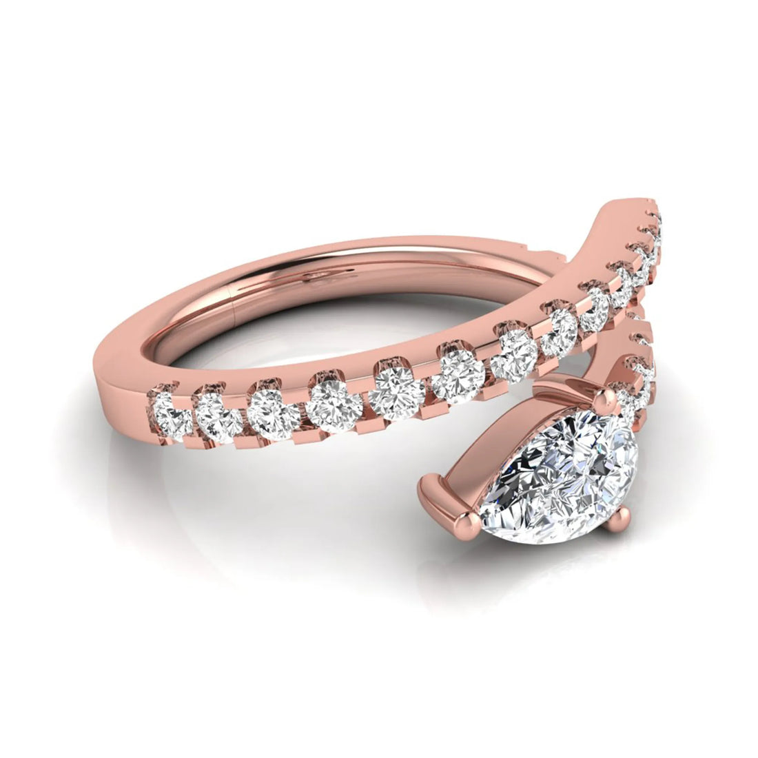 OctaPearl Pear Cut Lab Grown Diamond Open Gap Bypass Pave Ring