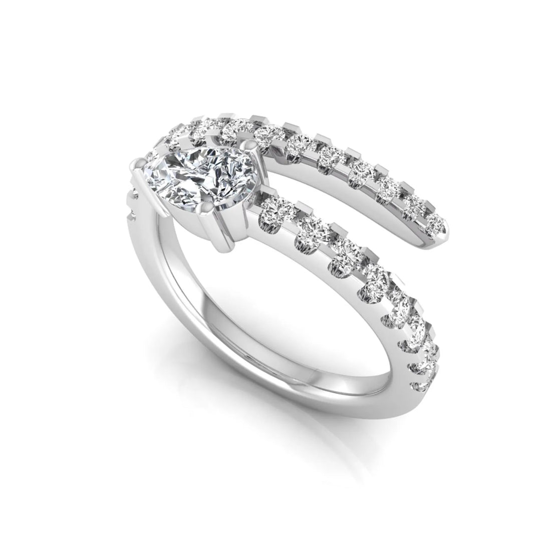 OctaPearl Pear Cut Lab Grown Diamond Open Gap Bypass Pave Ring