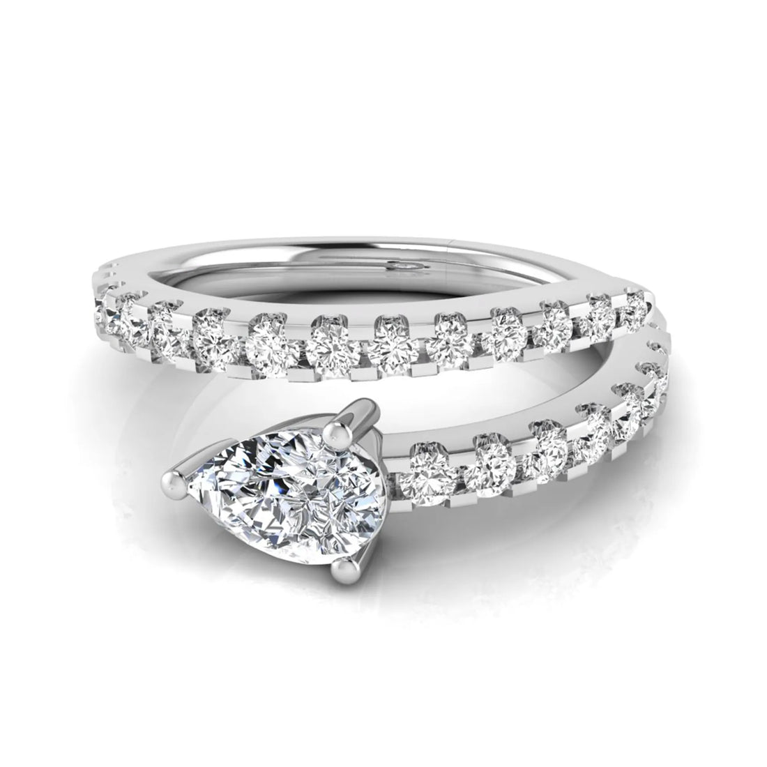 OctaPearl Pear Cut Lab Grown Diamond Open Gap Bypass Pave Ring