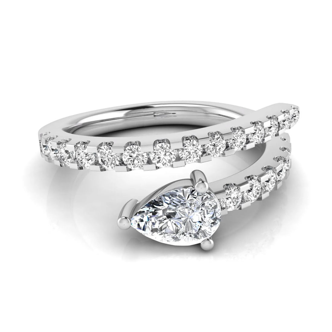 OctaPearl Pear Cut Lab Grown Diamond Open Gap Bypass Pave Ring