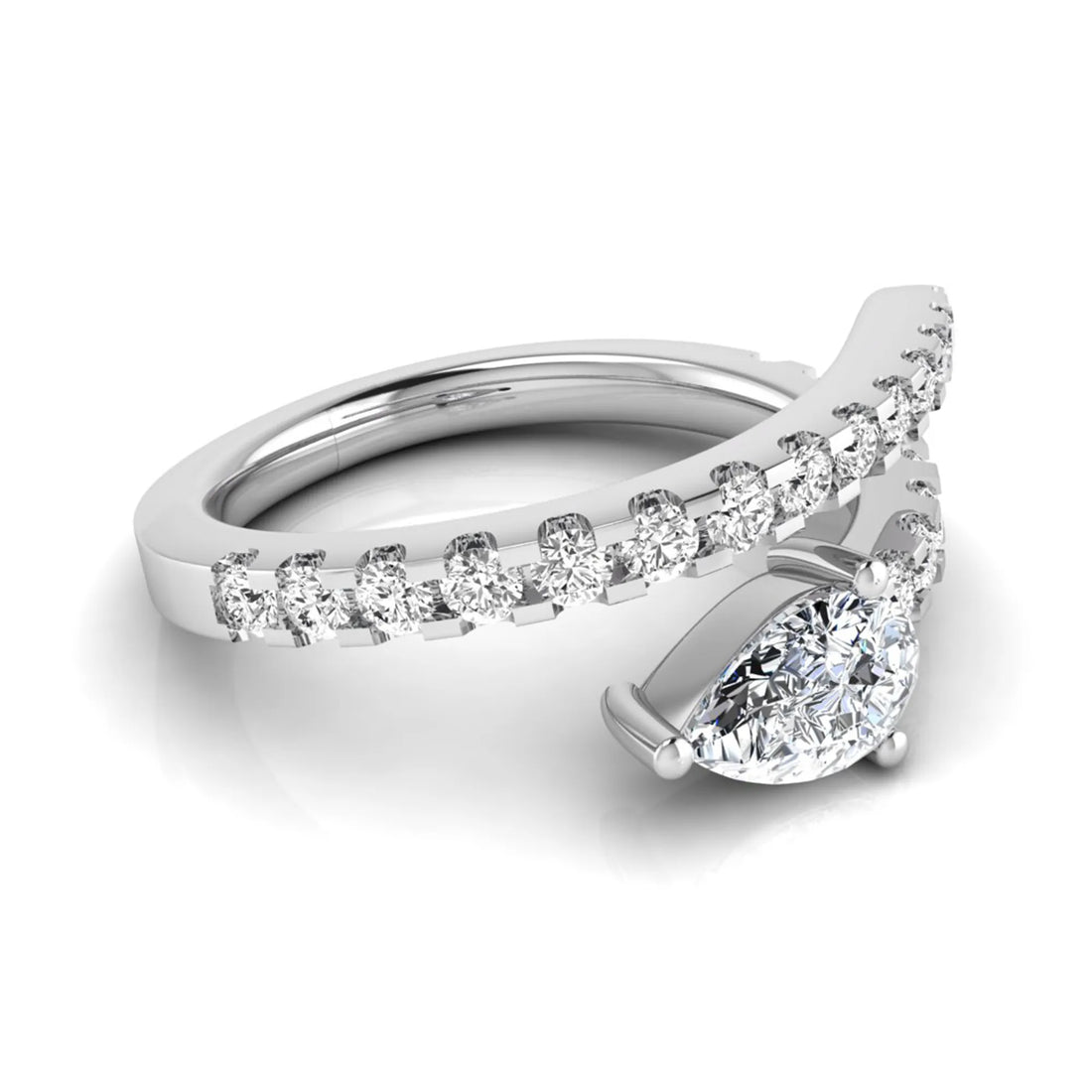 OctaPearl Pear Cut Lab Grown Diamond Open Gap Bypass Pave Ring