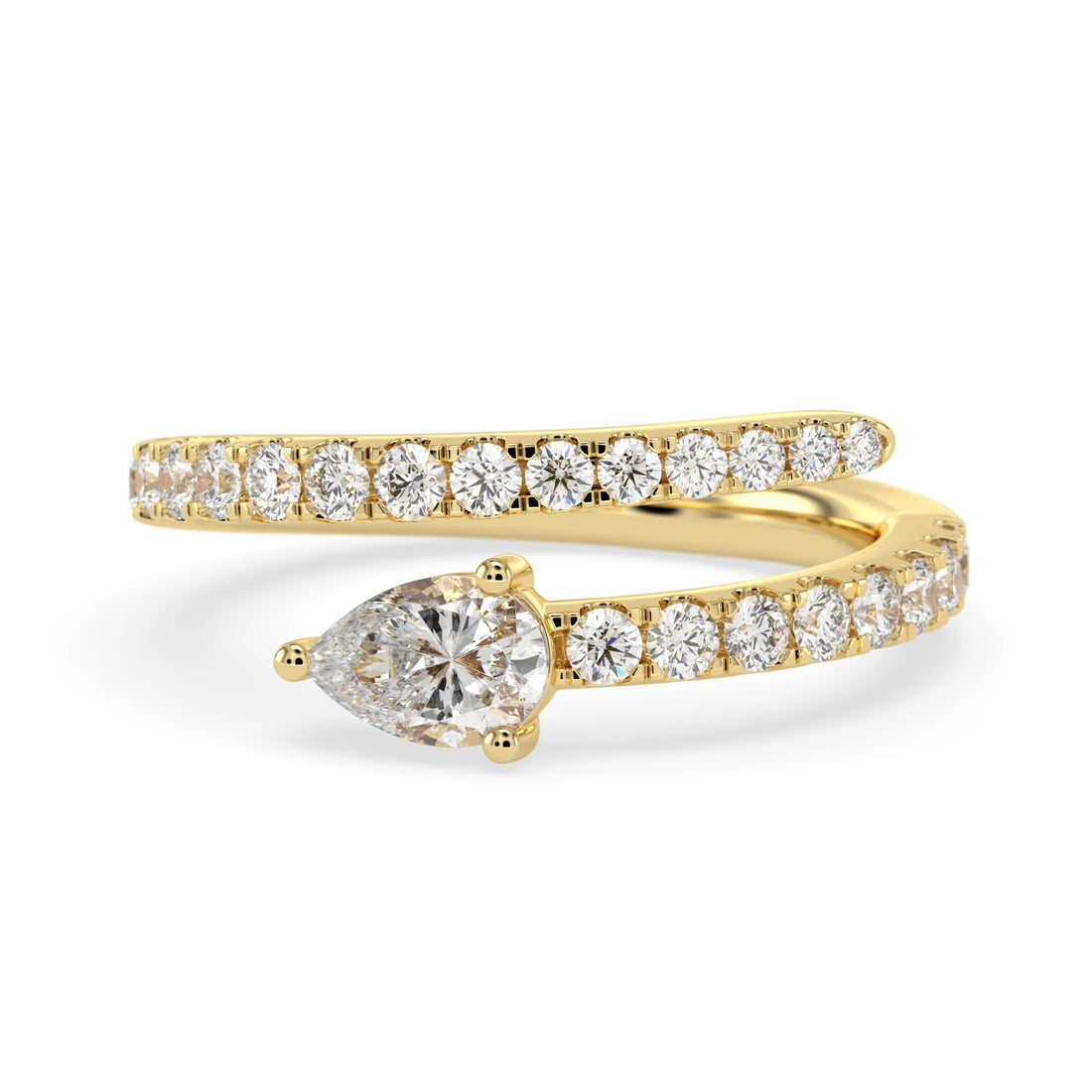 OctaPearl Pear Cut Lab Grown Diamond Open Gap Bypass Pave Ring