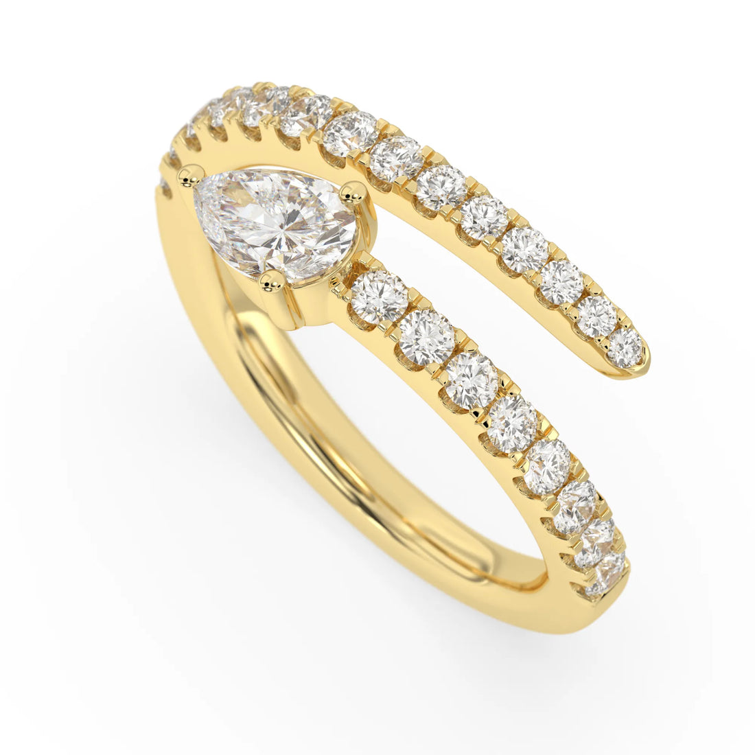 OctaPearl Pear Cut Lab Grown Diamond Open Gap Bypass Pave Ring