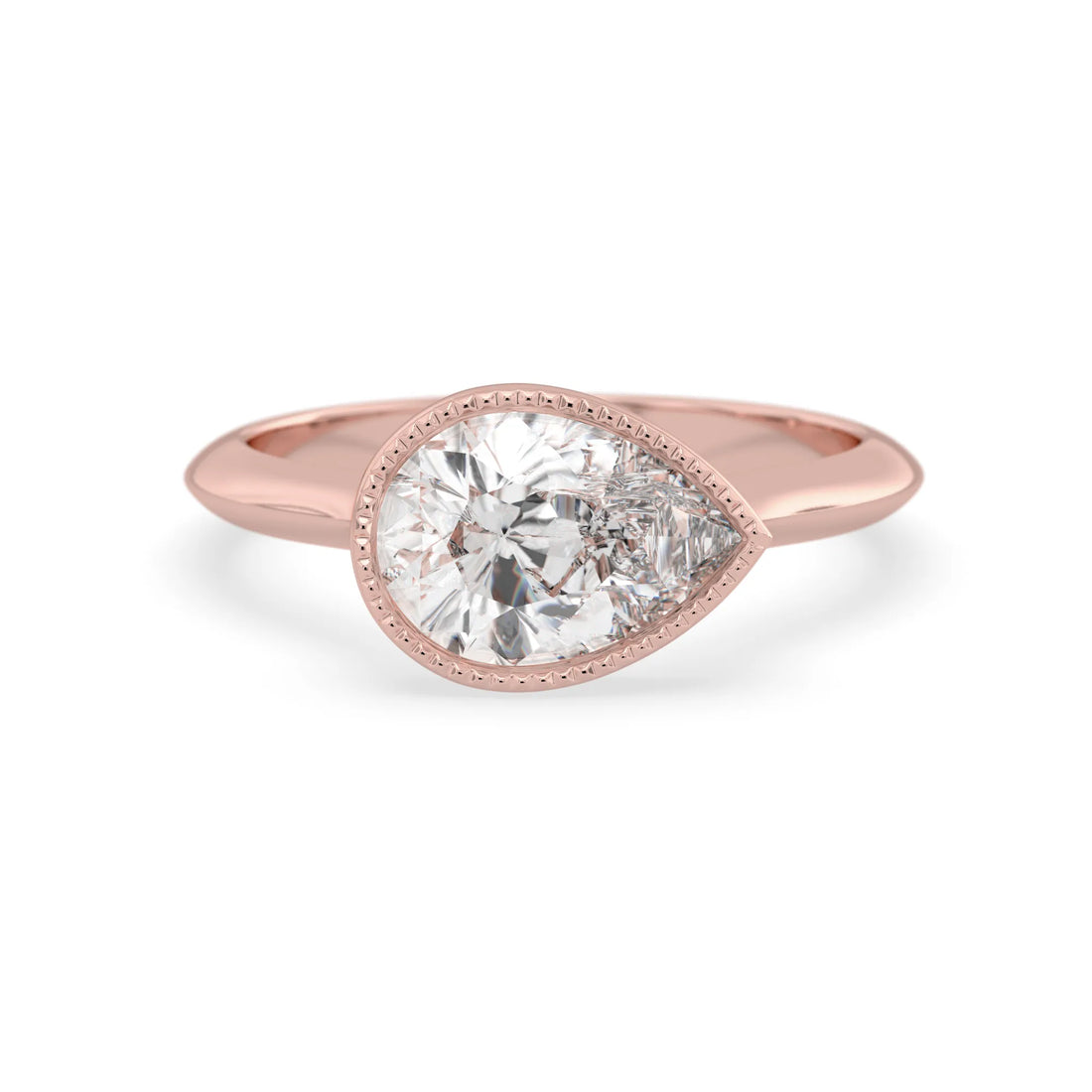 OctaPearl 2 ct Pear Bezel Lab Grown Diamond East West Solitaire Engagement Ring