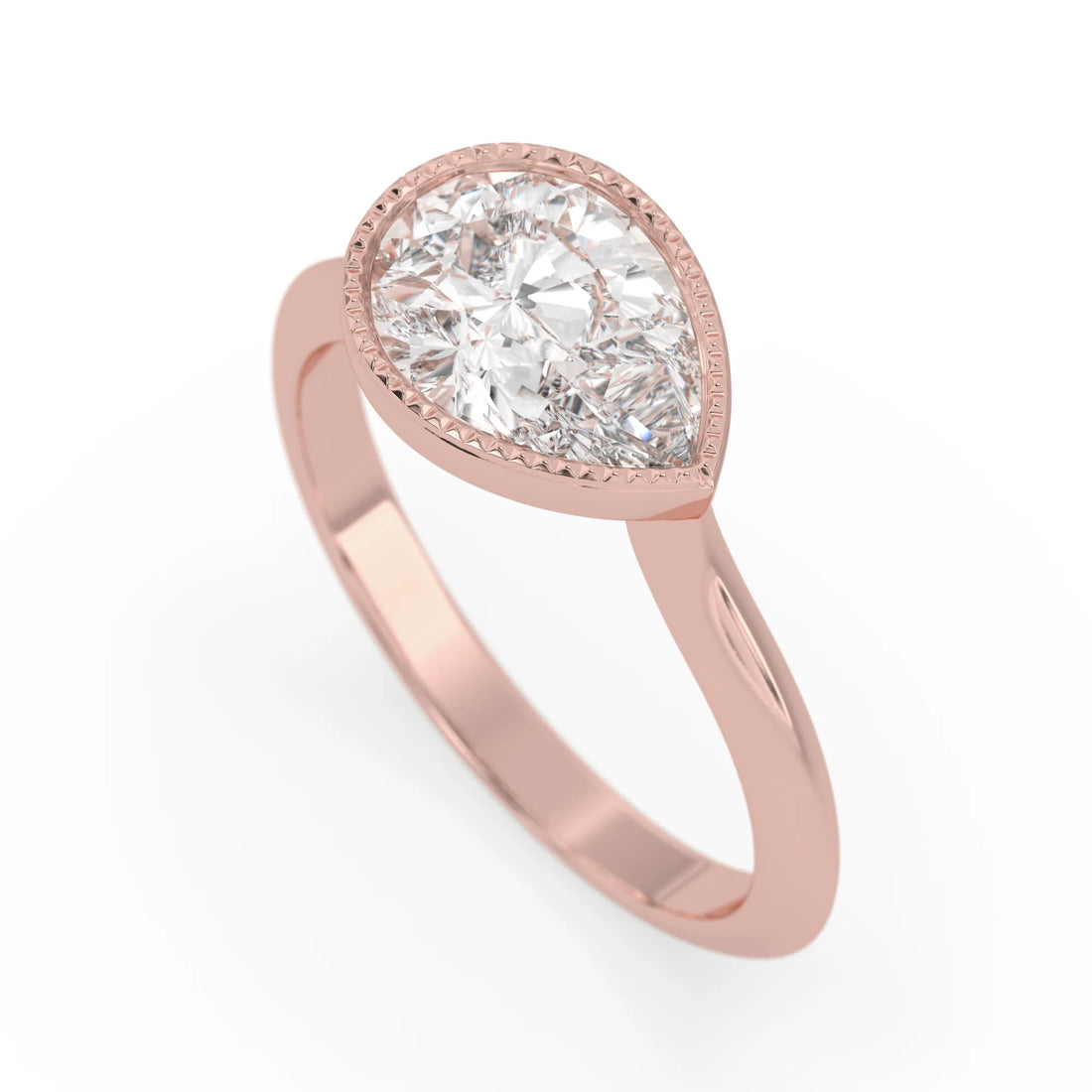 OctaPearl 2 ct Pear Bezel Lab Grown Diamond East West Solitaire Engagement Ring