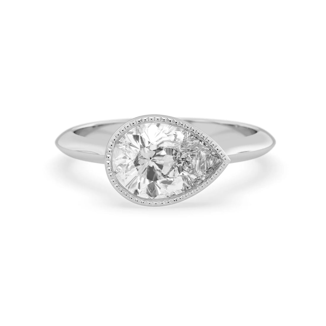OctaPearl 2 ct Pear Bezel Lab Grown Diamond East West Solitaire Engagement Ring