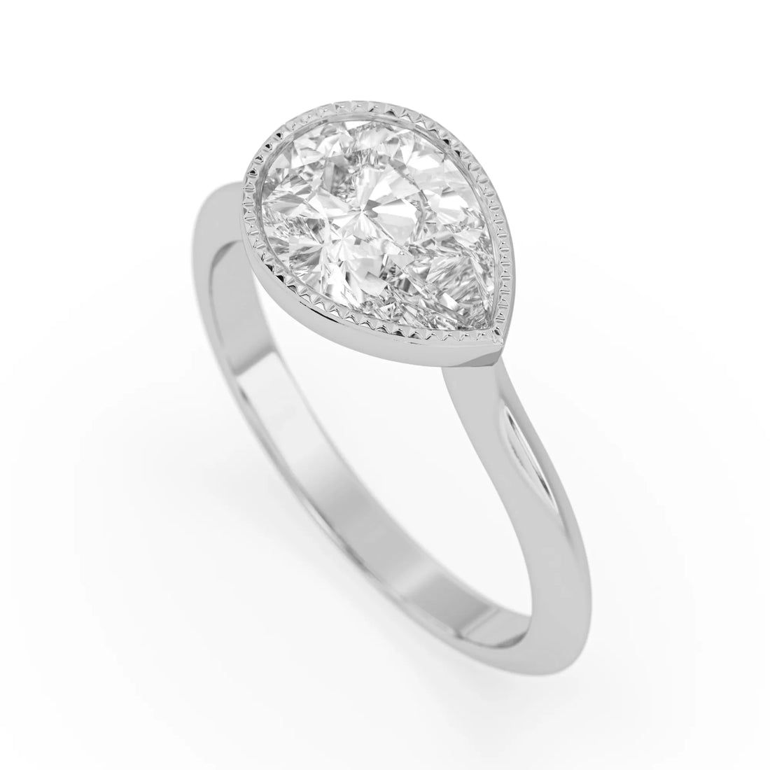 OctaPearl 2 ct Pear Bezel Lab Grown Diamond East West Solitaire Engagement Ring