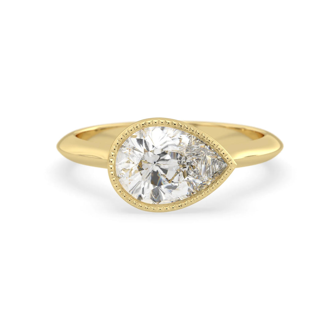 OctaPearl 2 ct Pear Bezel Lab Grown Diamond East West Solitaire Engagement Ring