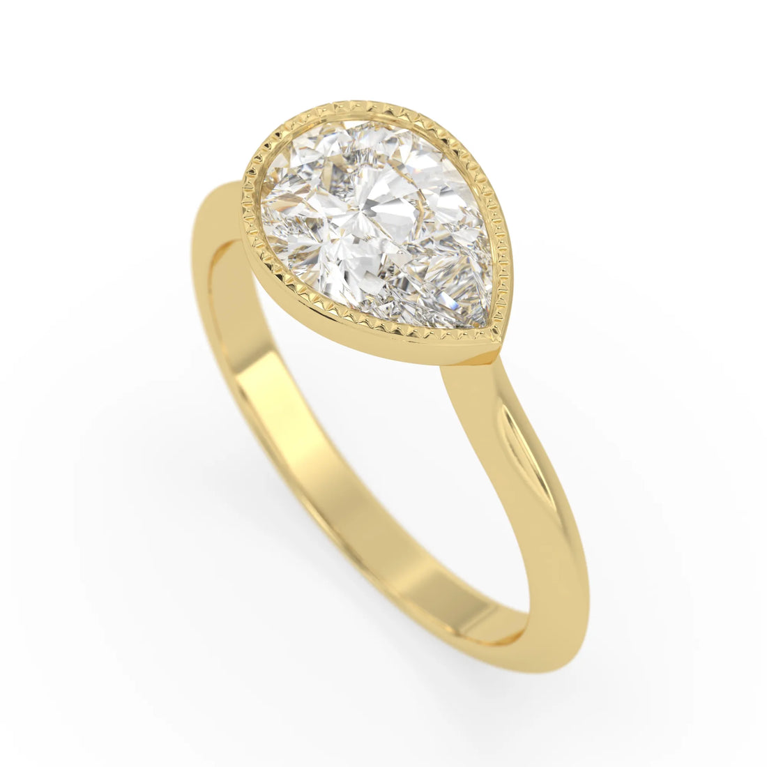 OctaPearl 2 ct Pear Bezel Lab Grown Diamond East West Solitaire Engagement Ring