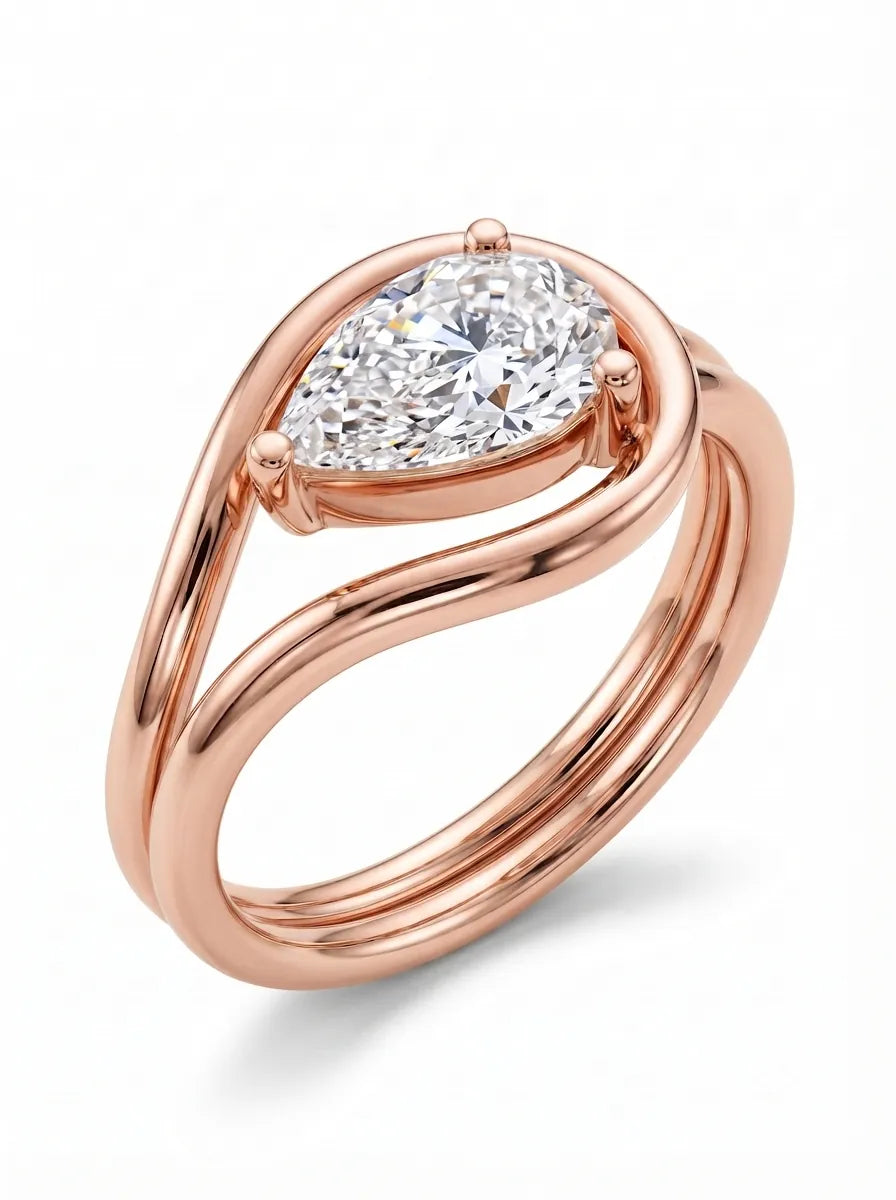 OctaPearl 1 ct Pear Open Frame Solitaire Lab Grown Diamond Engagement Ring