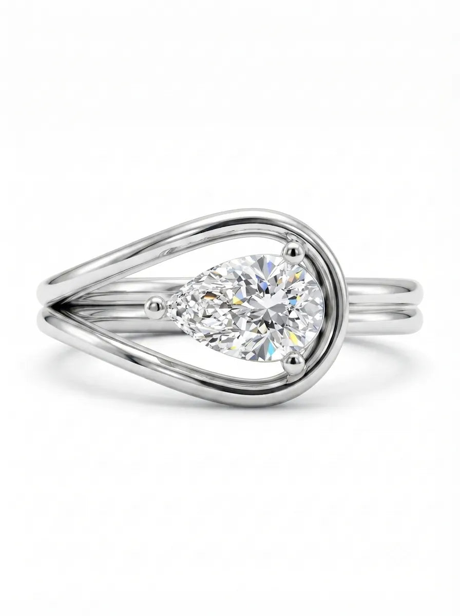 OctaPearl 1 ct Pear Open Frame Solitaire Lab Grown Diamond Engagement Ring