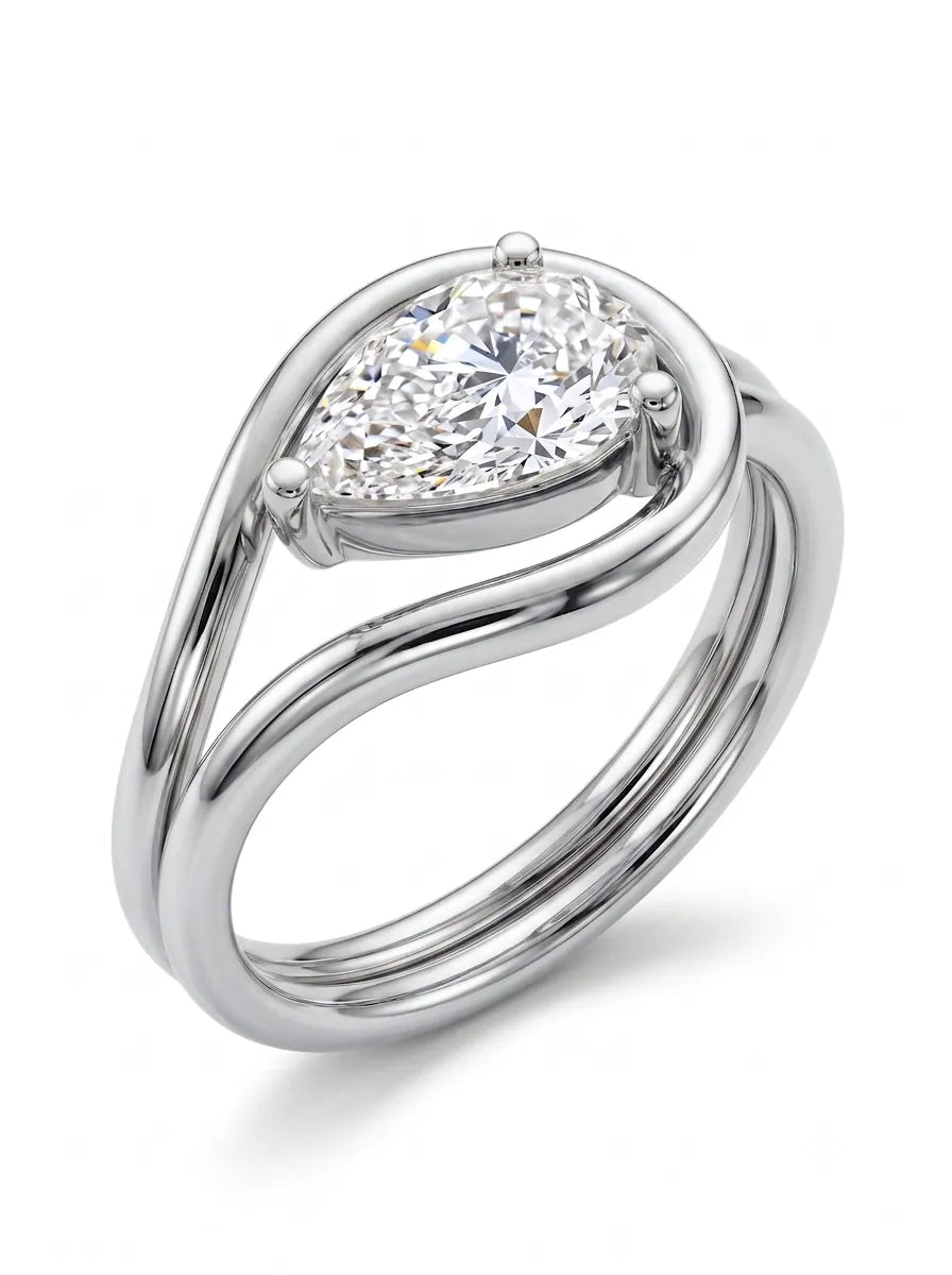 OctaPearl 1 ct Pear Open Frame Solitaire Lab Grown Diamond Engagement Ring