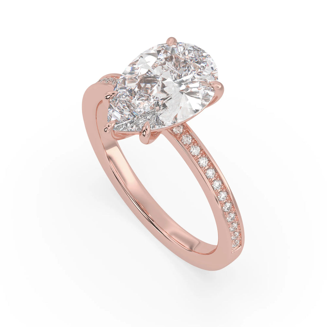 OctaPearl 3 ct Pear Lab Grown Diamond Pavé Engagement Ring