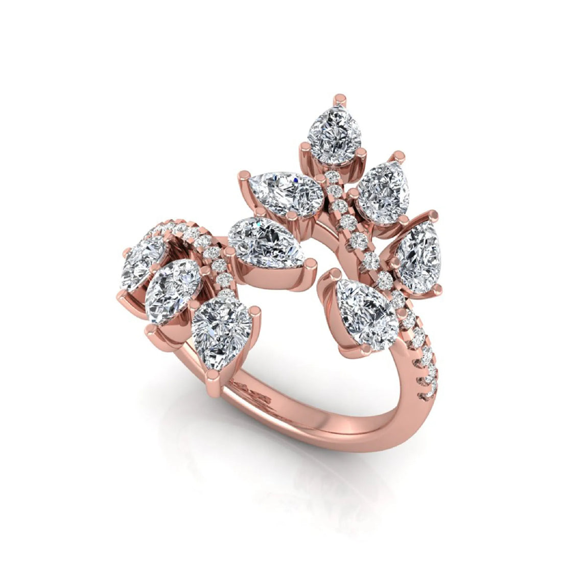OctaPearl Nature Inspire Lab Grown Diamond Floral Leaf Cluster Bypass Ring
