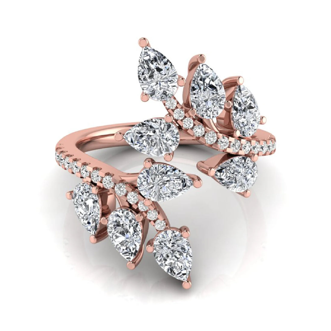 OctaPearl Nature Inspire Lab Grown Diamond Floral Leaf Cluster Bypass Ring
