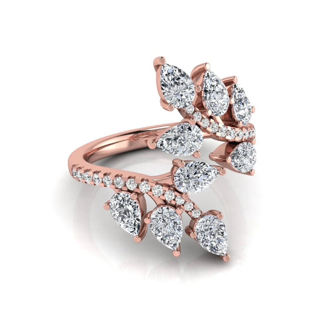 OctaPearl Nature Inspire Lab Grown Diamond Floral Leaf Cluster Bypass Ring