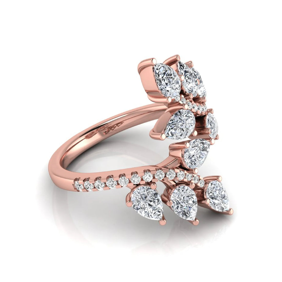 OctaPearl Nature Inspire Lab Grown Diamond Floral Leaf Cluster Bypass Ring
