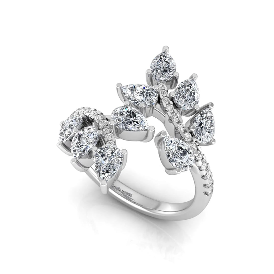 OctaPearl Nature Inspire Lab Grown Diamond Floral Leaf Cluster Bypass Ring