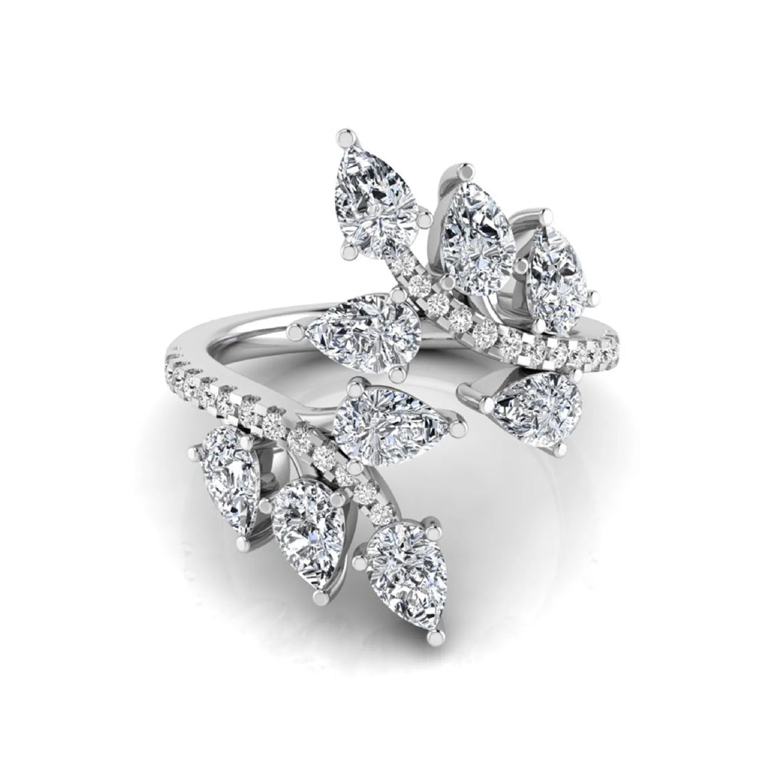 OctaPearl Nature Inspire Lab Grown Diamond Floral Leaf Cluster Bypass Ring
