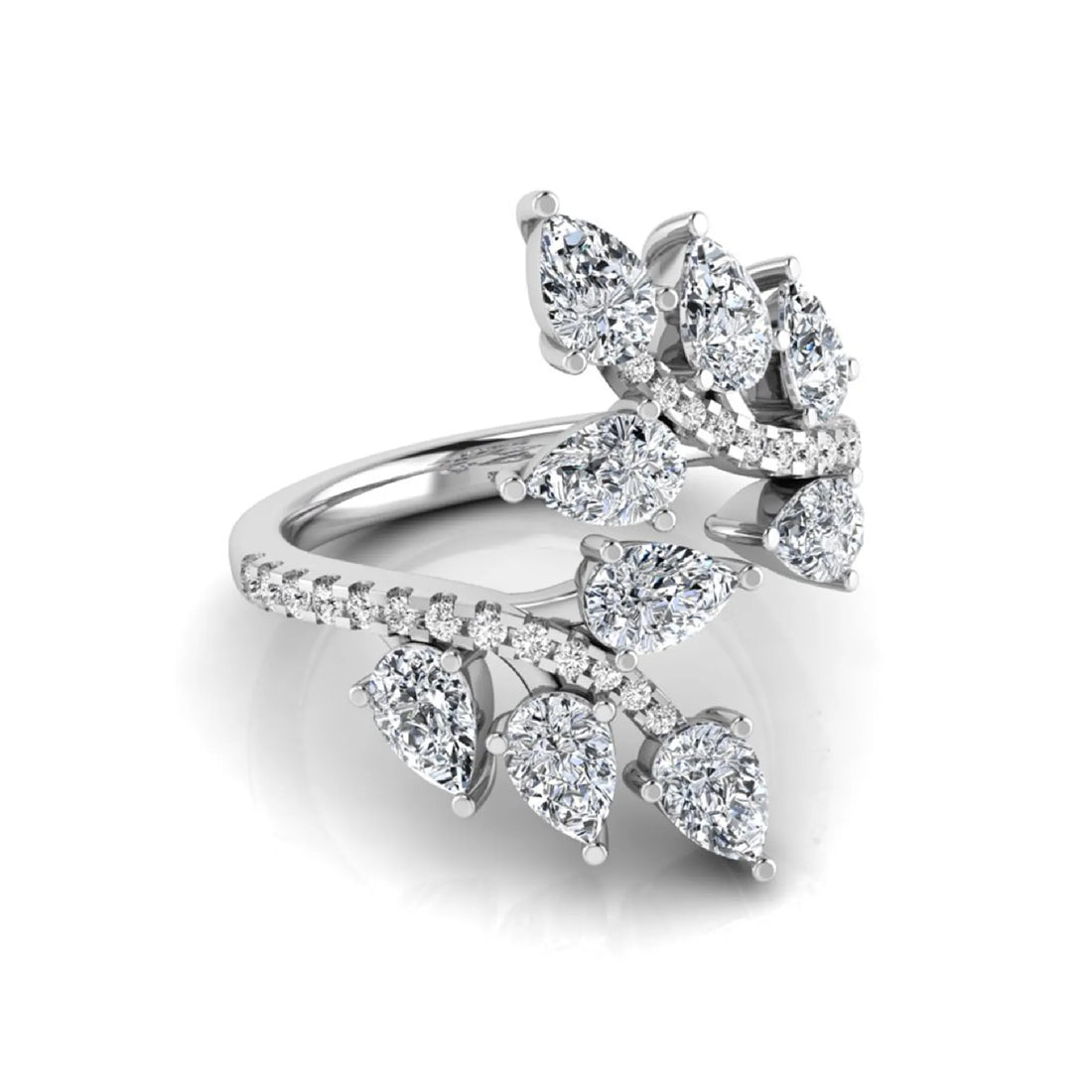OctaPearl Nature Inspire Lab Grown Diamond Floral Leaf Cluster Bypass Ring