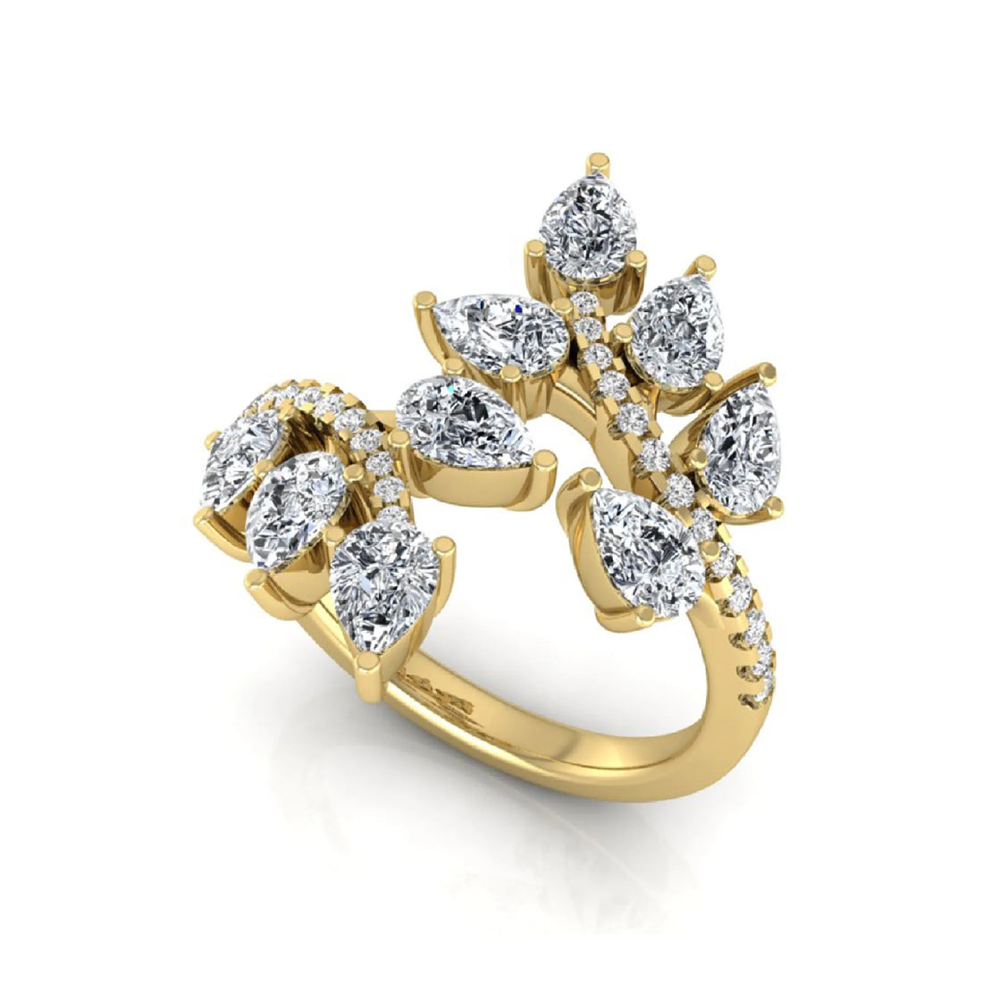 OctaPearl Nature Inspire Lab Grown Diamond Floral Leaf Cluster Bypass Ring
