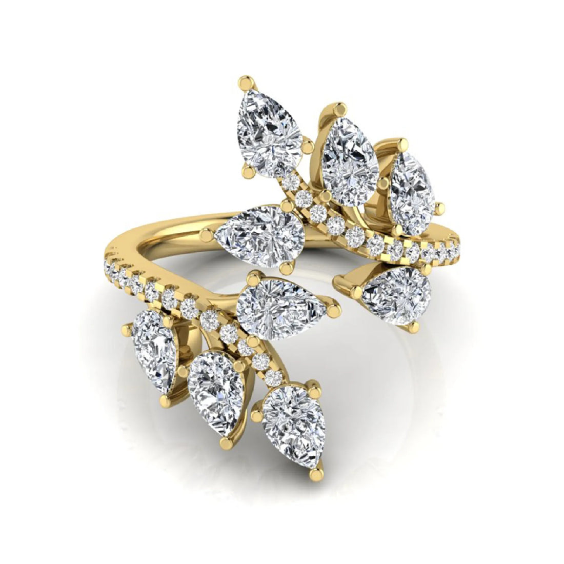 OctaPearl Nature Inspire Lab Grown Diamond Floral Leaf Cluster Bypass Ring