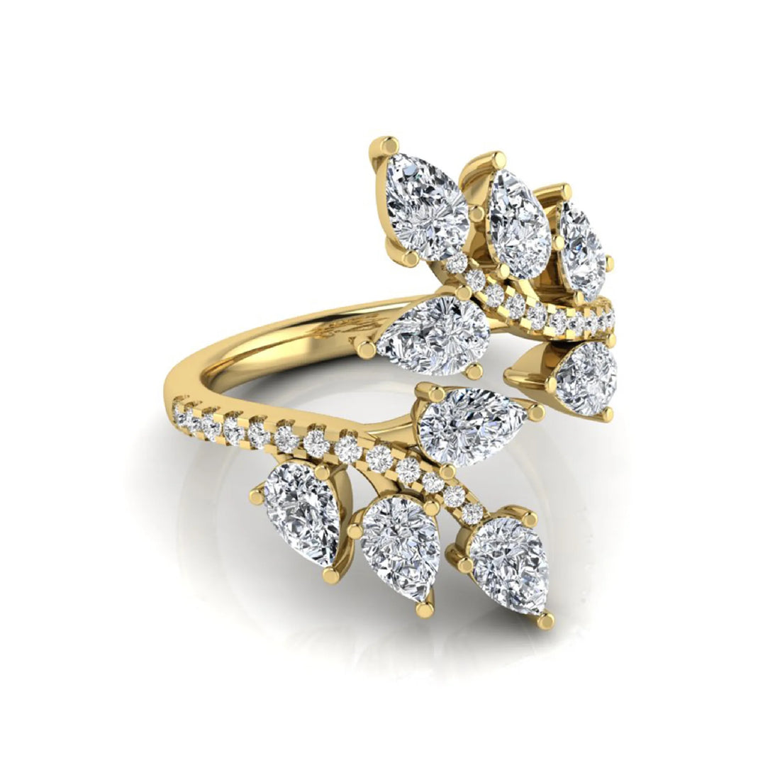 OctaPearl Nature Inspire Lab Grown Diamond Floral Leaf Cluster Bypass Ring
