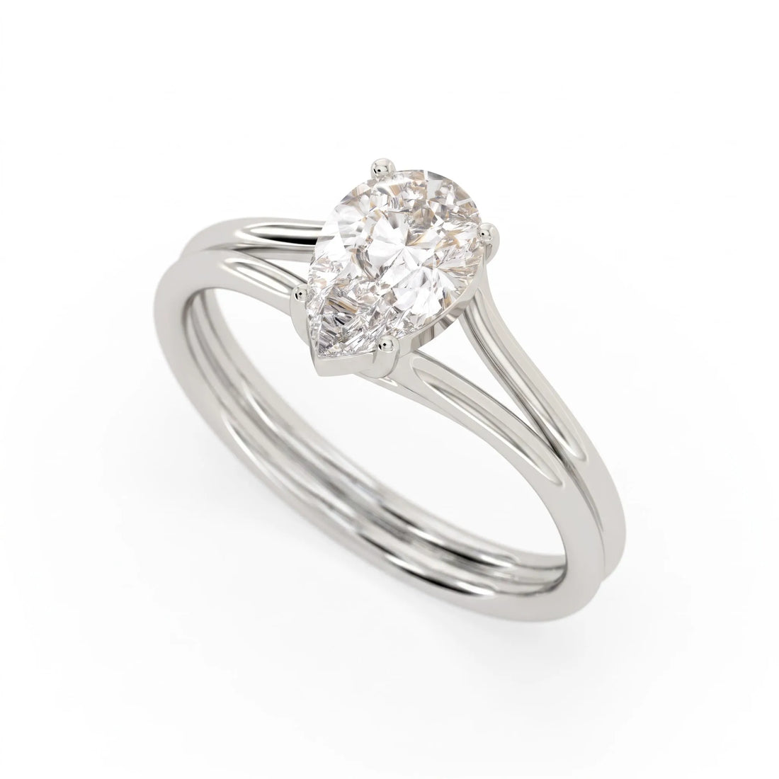 OctaPearl 1.5 ct Pear Lab Grown Diamond Solitaire Split Shank Engagement Ring