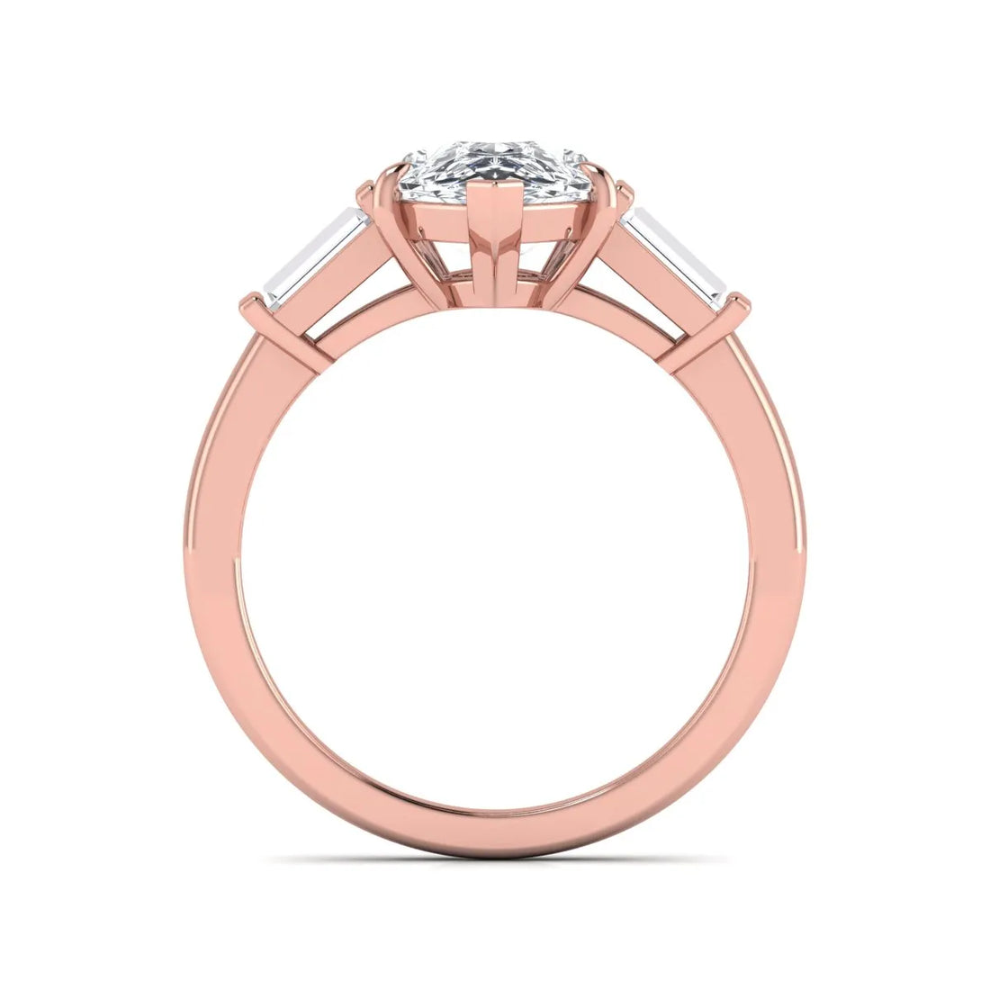 OctaPearl 2.5 ct Pear Three Stone Lab Grown Diamond Engagement Ring with Baguette Side Diamonds