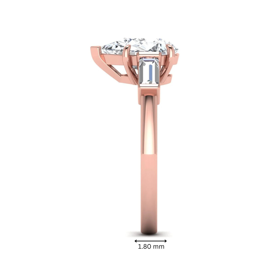OctaPearl 2.5 ct Pear Three Stone Lab Grown Diamond Engagement Ring with Baguette Side Diamonds