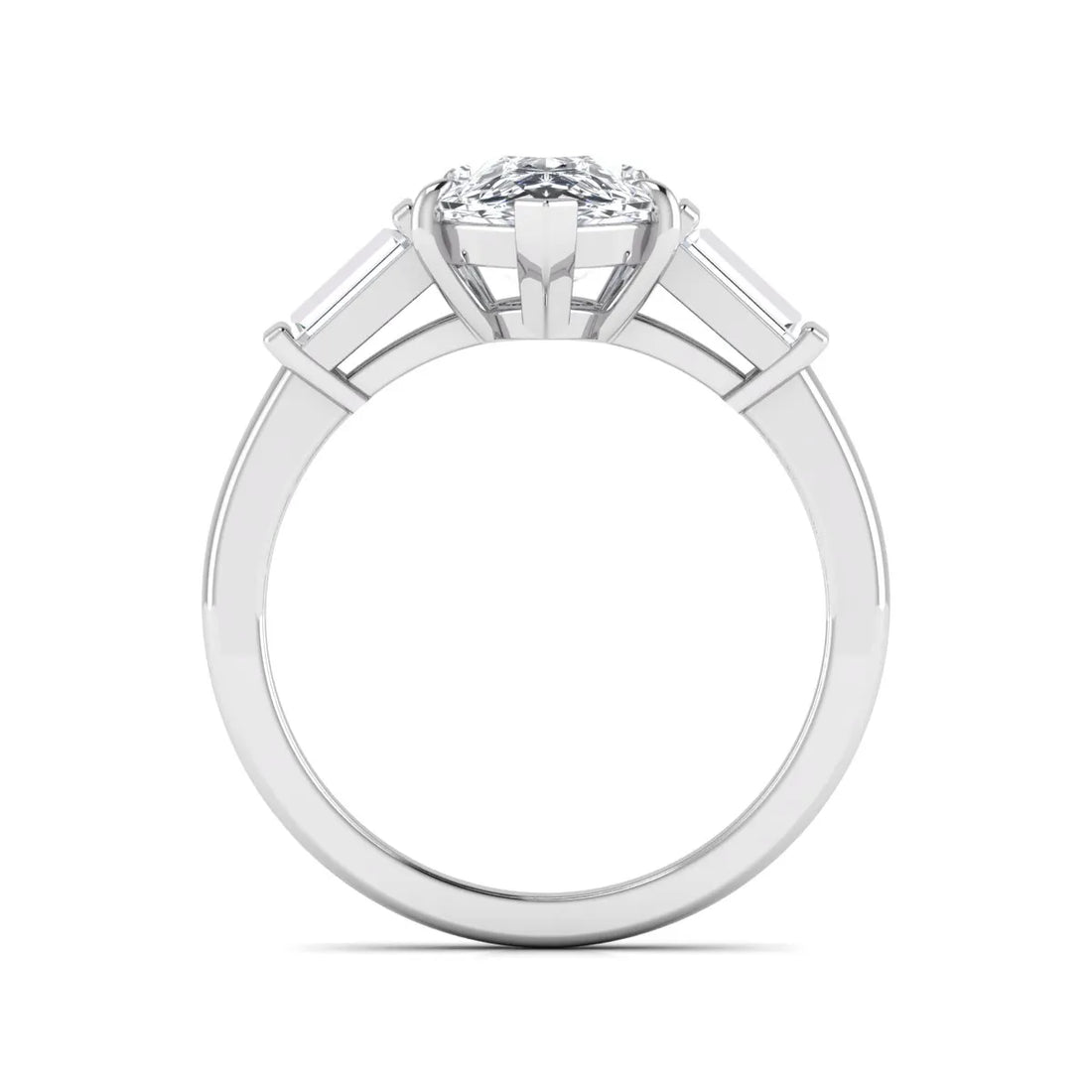 OctaPearl 2.5 ct Pear Three Stone Lab Grown Diamond Engagement Ring with Baguette Side Diamonds