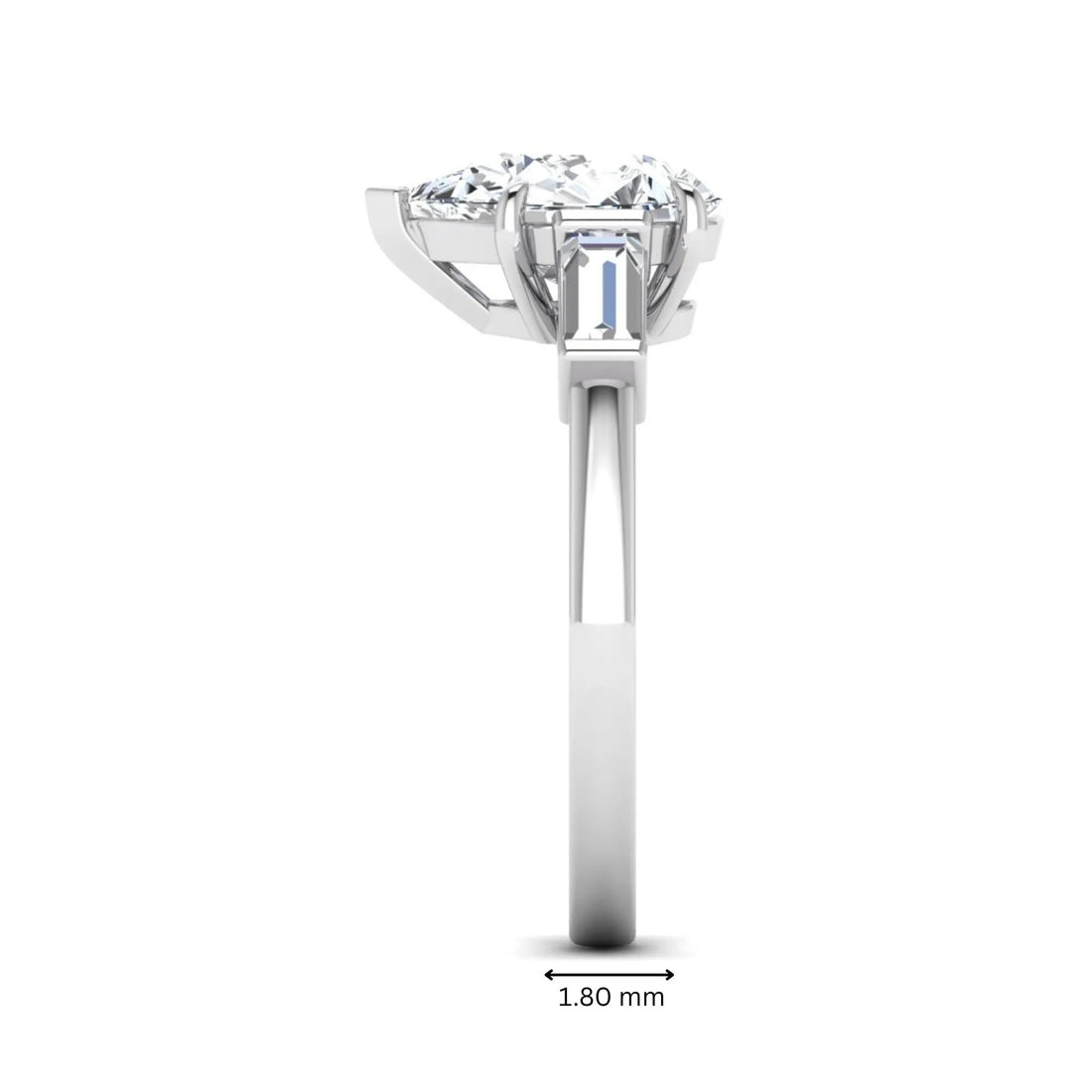 OctaPearl 2.5 ct Pear Three Stone Lab Grown Diamond Engagement Ring with Baguette Side Diamonds